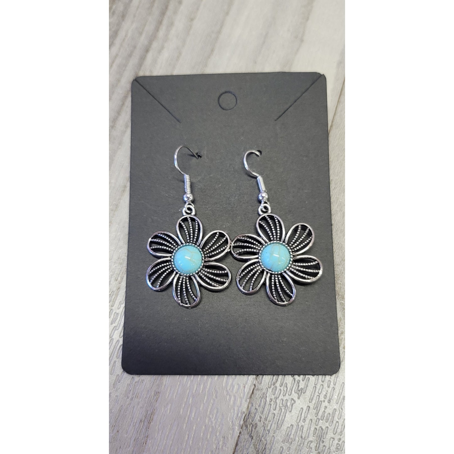 Silver and Turquoise Flower dangle earrings