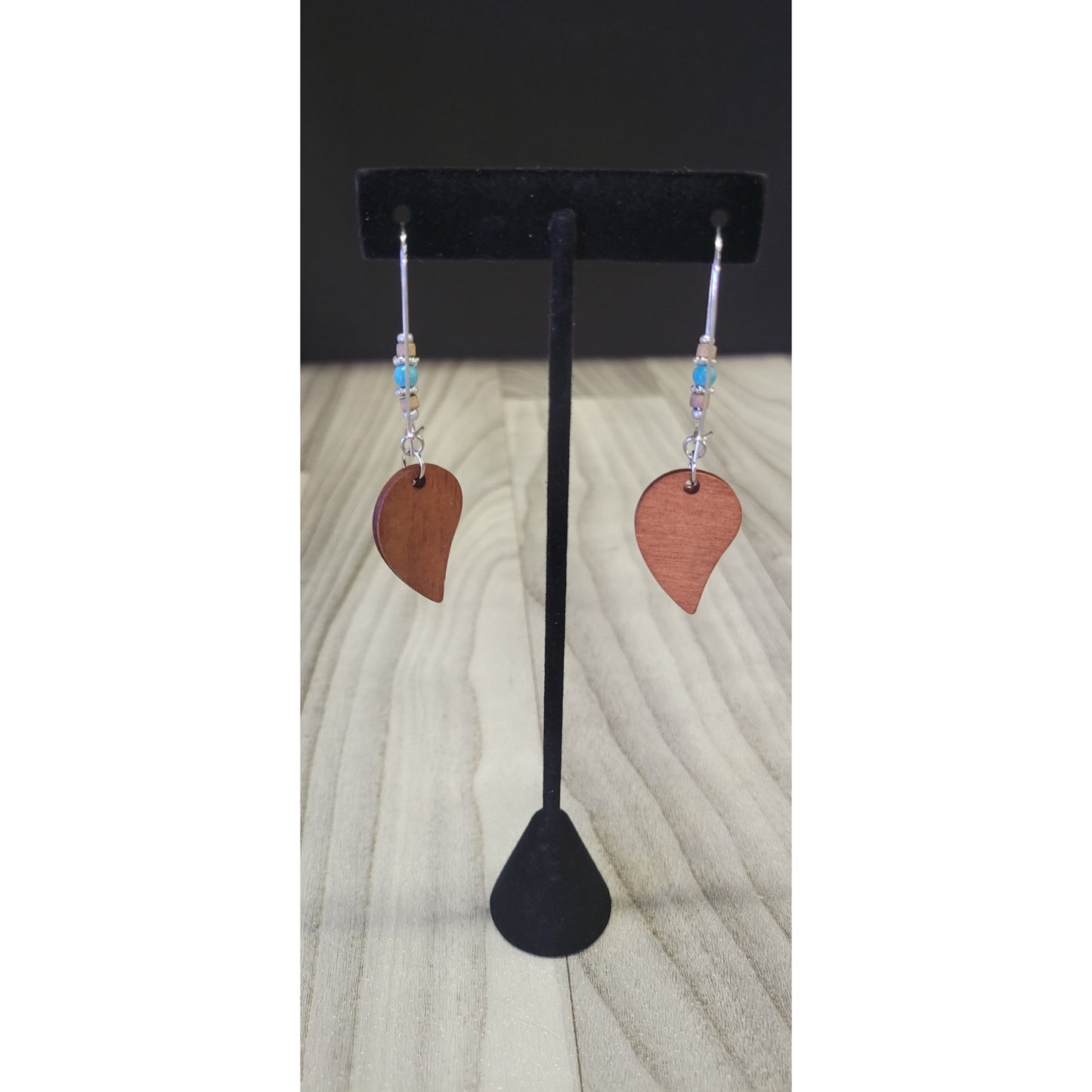 Boho wooden leaf earrings with beads