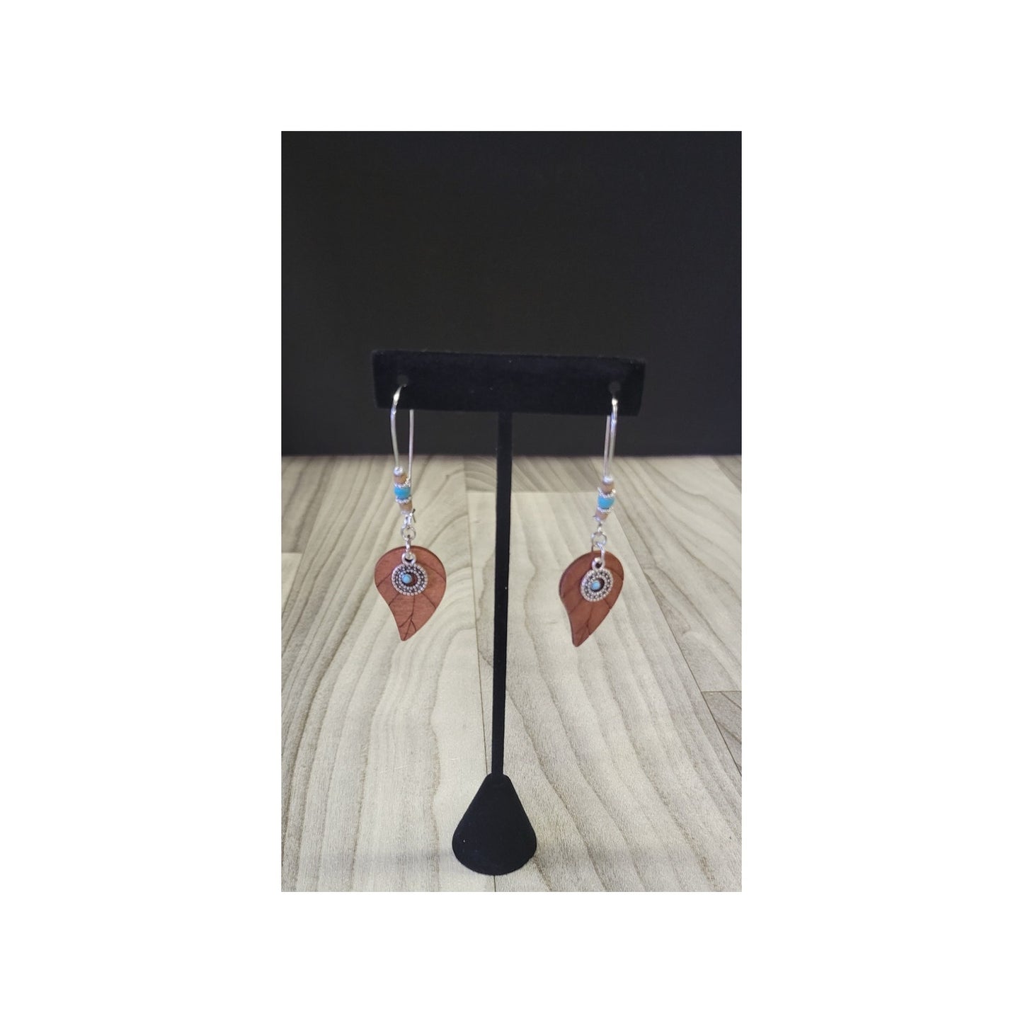 Boho wooden leaf earrings with beads