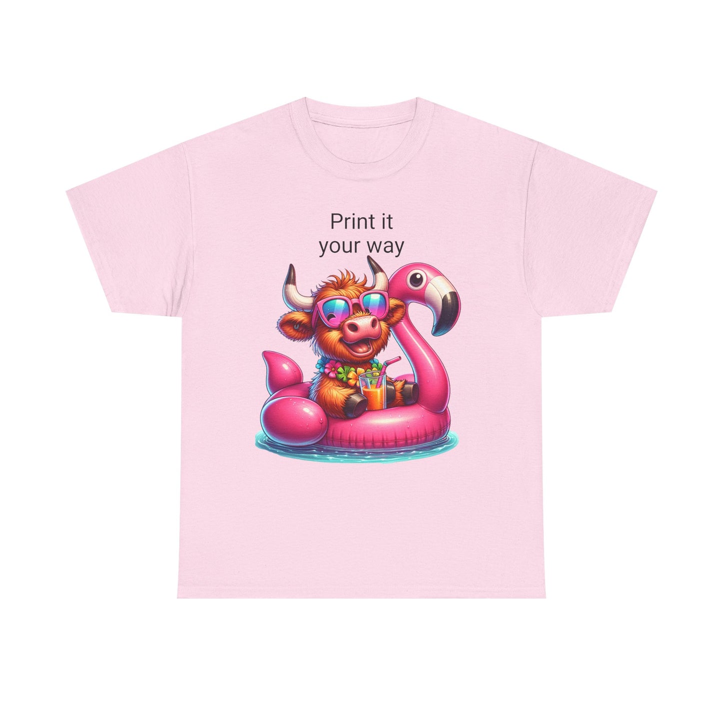 Fun Summer Vibes Unisex Heavy Cotton Tee, Cute Cow Print Tee, Beach Party Shirt, Pool Day Top, Gift for Animal Lovers