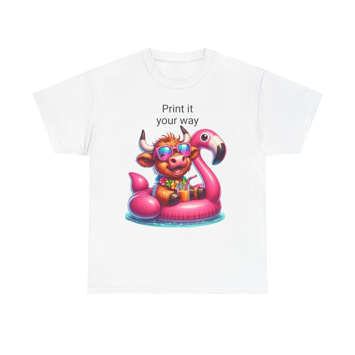 Fun Summer Vibes Unisex Heavy Cotton Tee, Cute Cow Print Tee, Beach Party Shirt, Pool Day Top, Gift for Animal Lovers