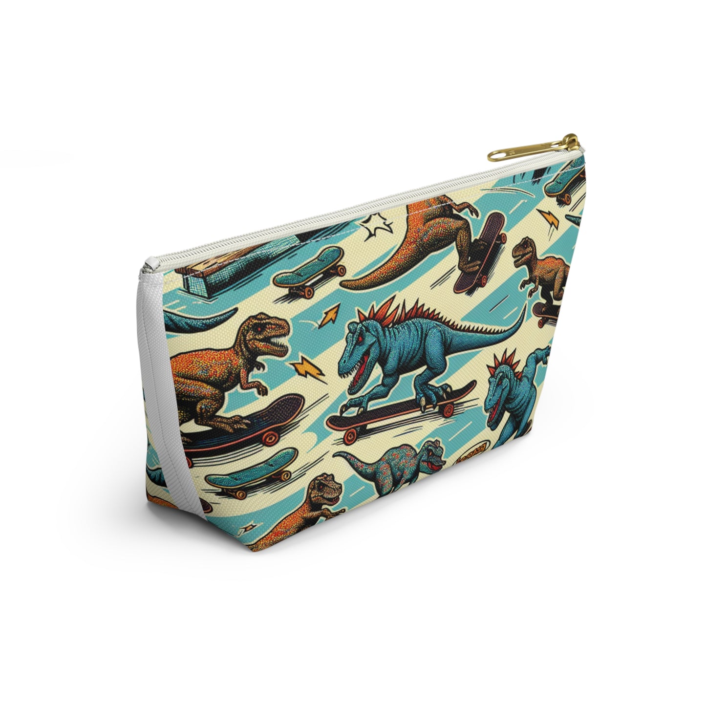 A Fun Dinosaurs on skateboards Accessory Pouch w T-bottom Great for any little boy