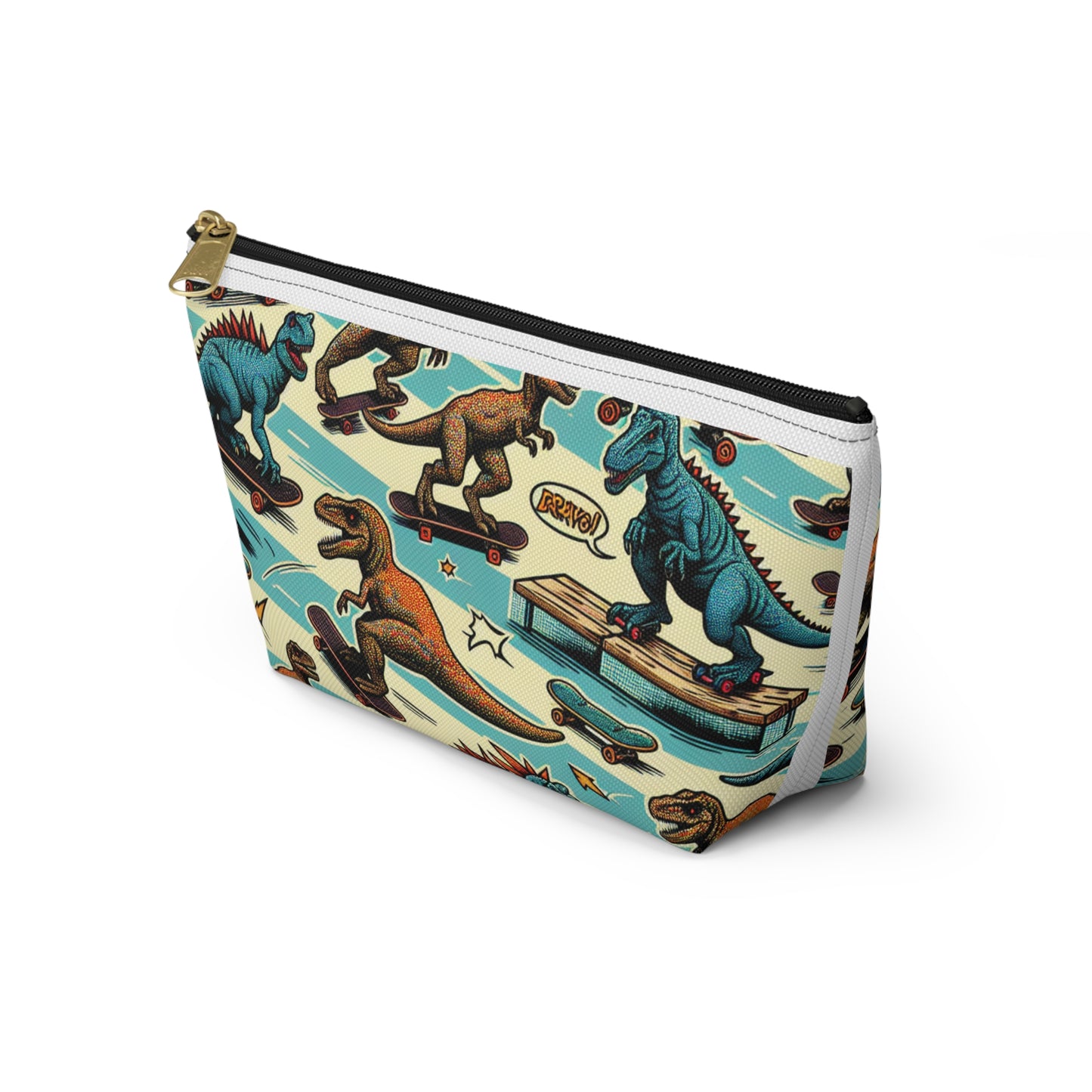 A Fun Dinosaurs on skateboards Accessory Pouch w T-bottom Great for any little boy