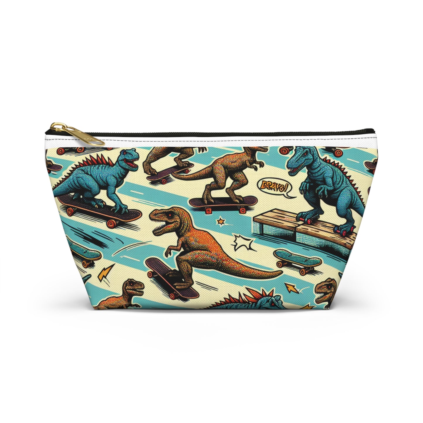 A Fun Dinosaurs on skateboards Accessory Pouch w T-bottom Great for any little boy