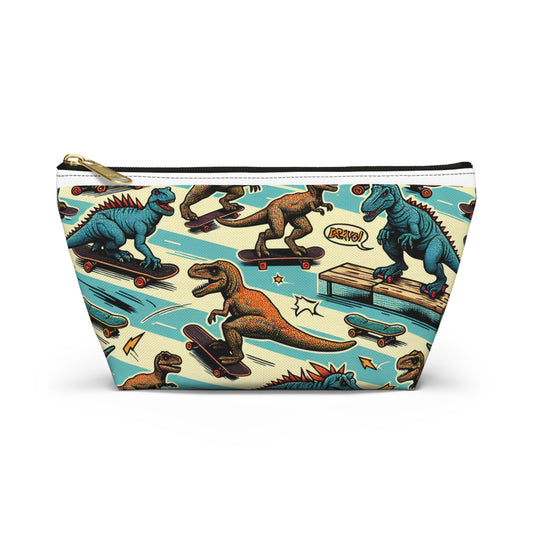A Fun Dinosaurs on skateboards Accessory Pouch w T-bottom Great for any little boy