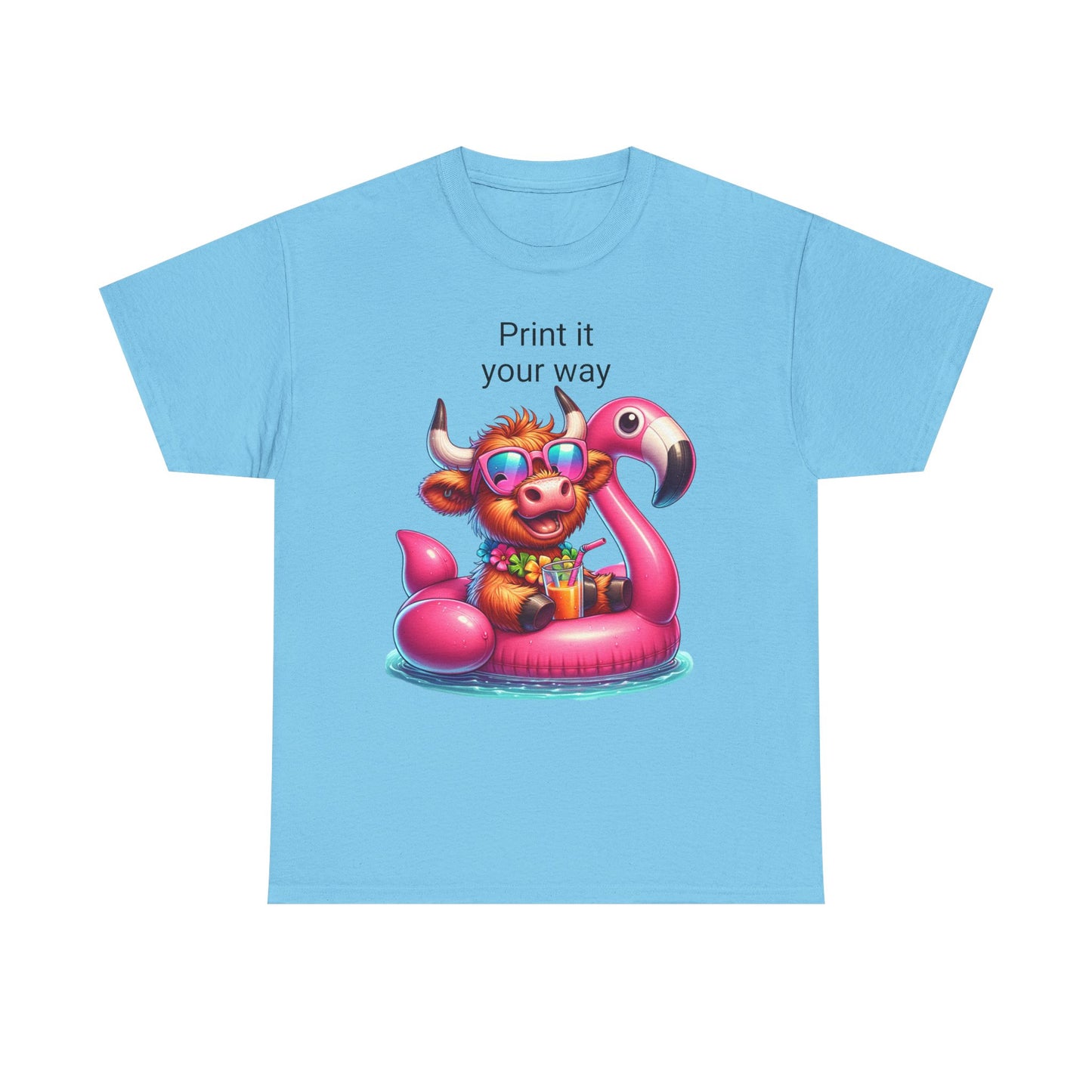 Fun Summer Vibes Unisex Heavy Cotton Tee, Cute Cow Print Tee, Beach Party Shirt, Pool Day Top, Gift for Animal Lovers