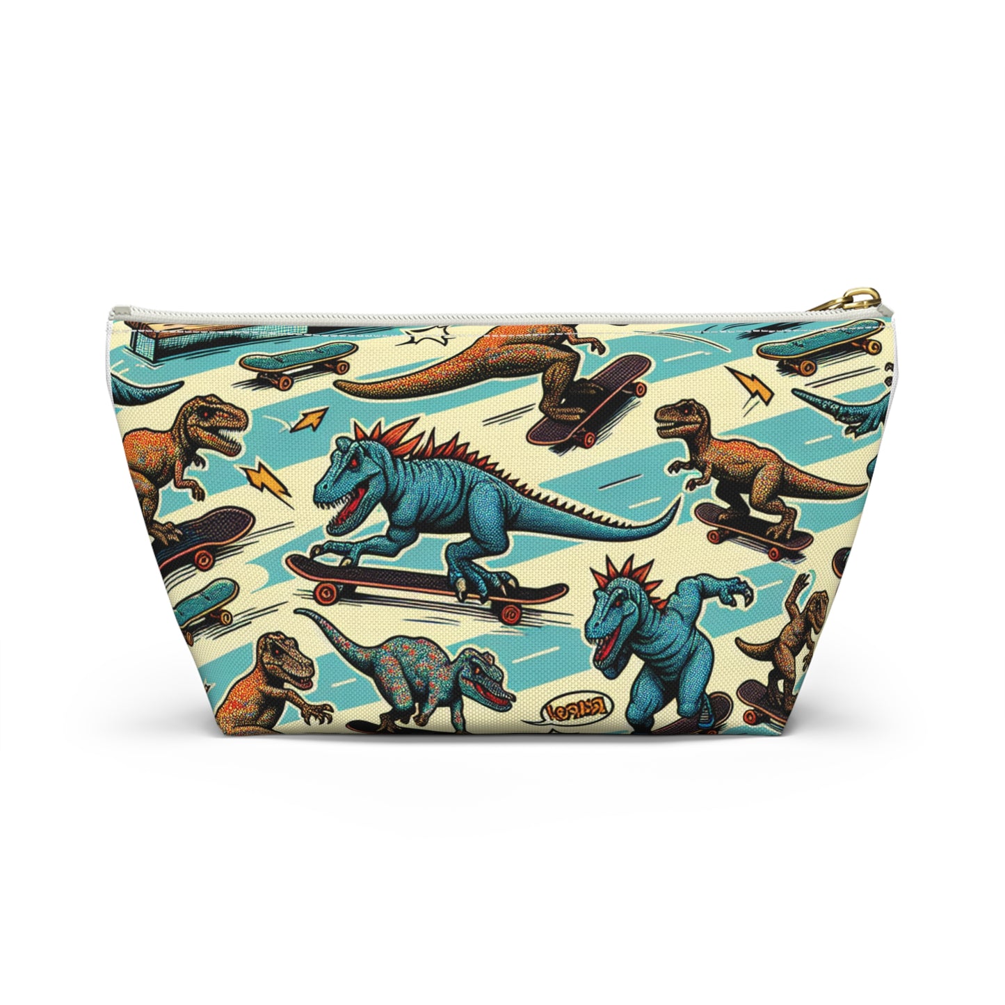 A Fun Dinosaurs on skateboards Accessory Pouch w T-bottom Great for any little boy
