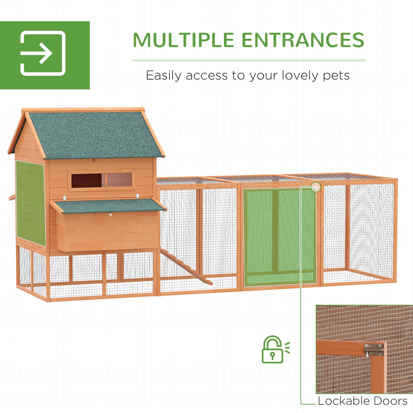 137  Chicken Coop For 8-10 Chickens, Wood Chicken House, Lockable Chicken Coop Kit With Nesting Box & Run, For Backyard, Orange