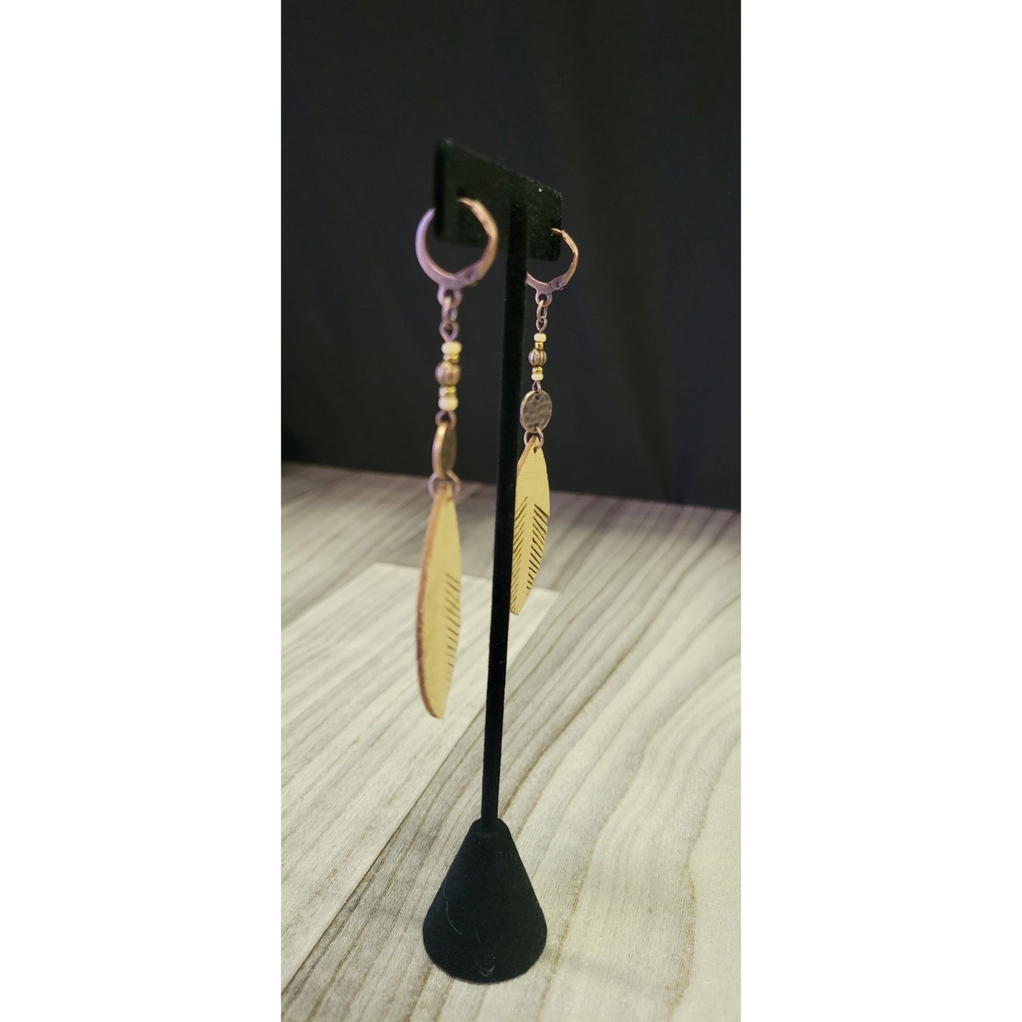 Leather Feather earrings with beads