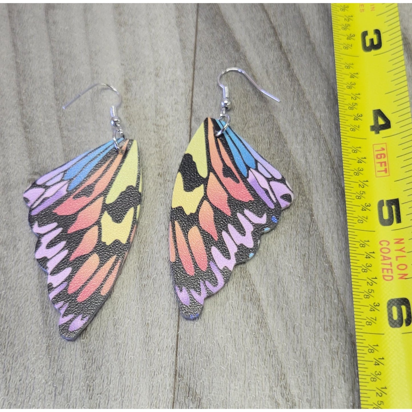 Faux Leather Butterfly  Wings Earrings 2"