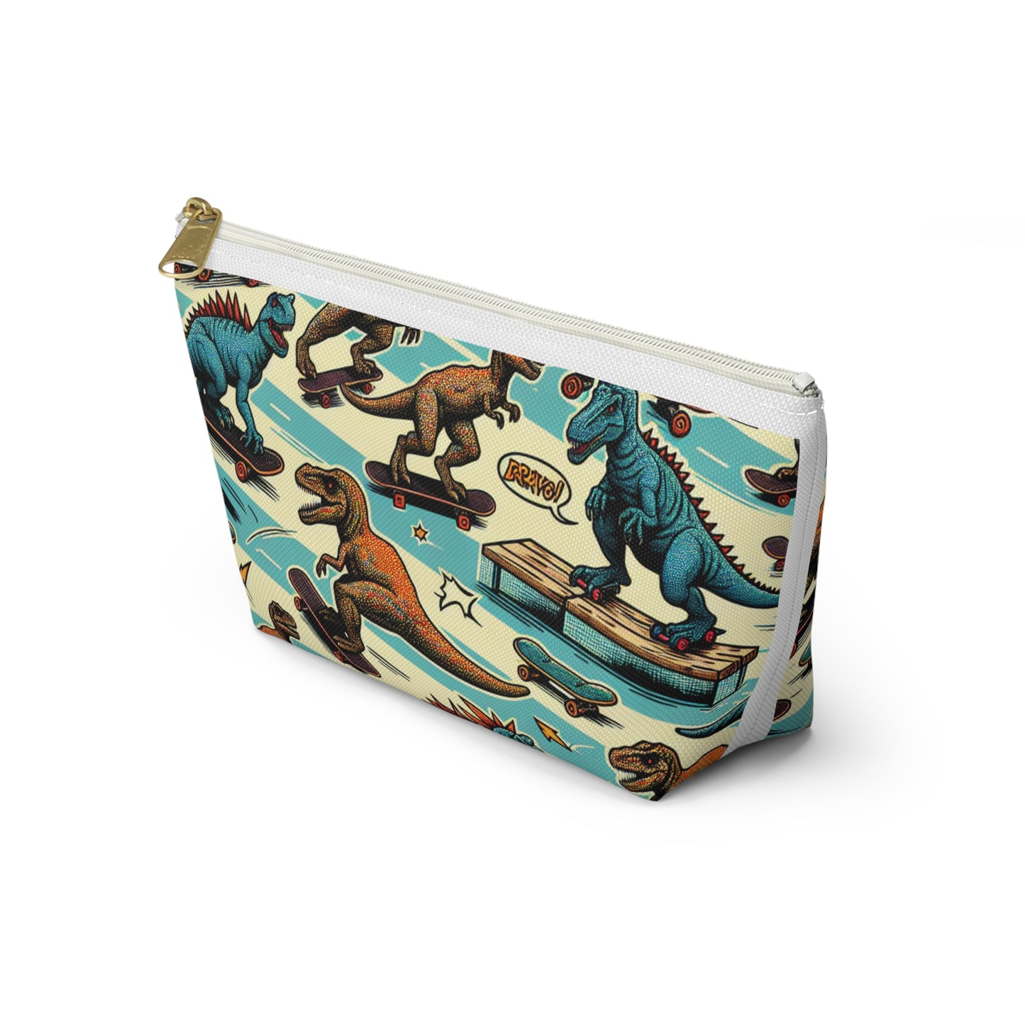 A Fun Dinosaurs on skateboards Accessory Pouch w T-bottom Great for any little boy