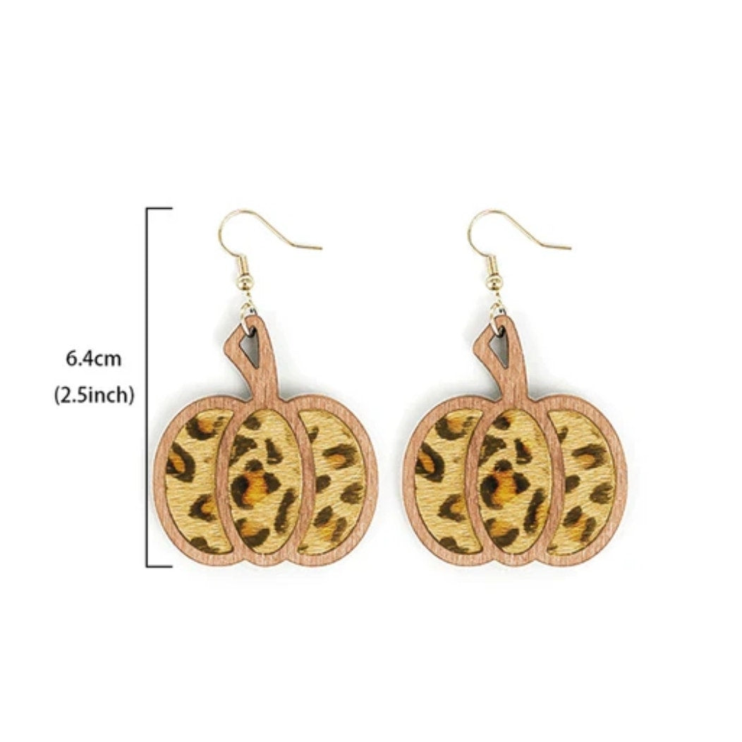 Halloween Pumpkin Leopard Pattern Hollowed Out Leather Earrings