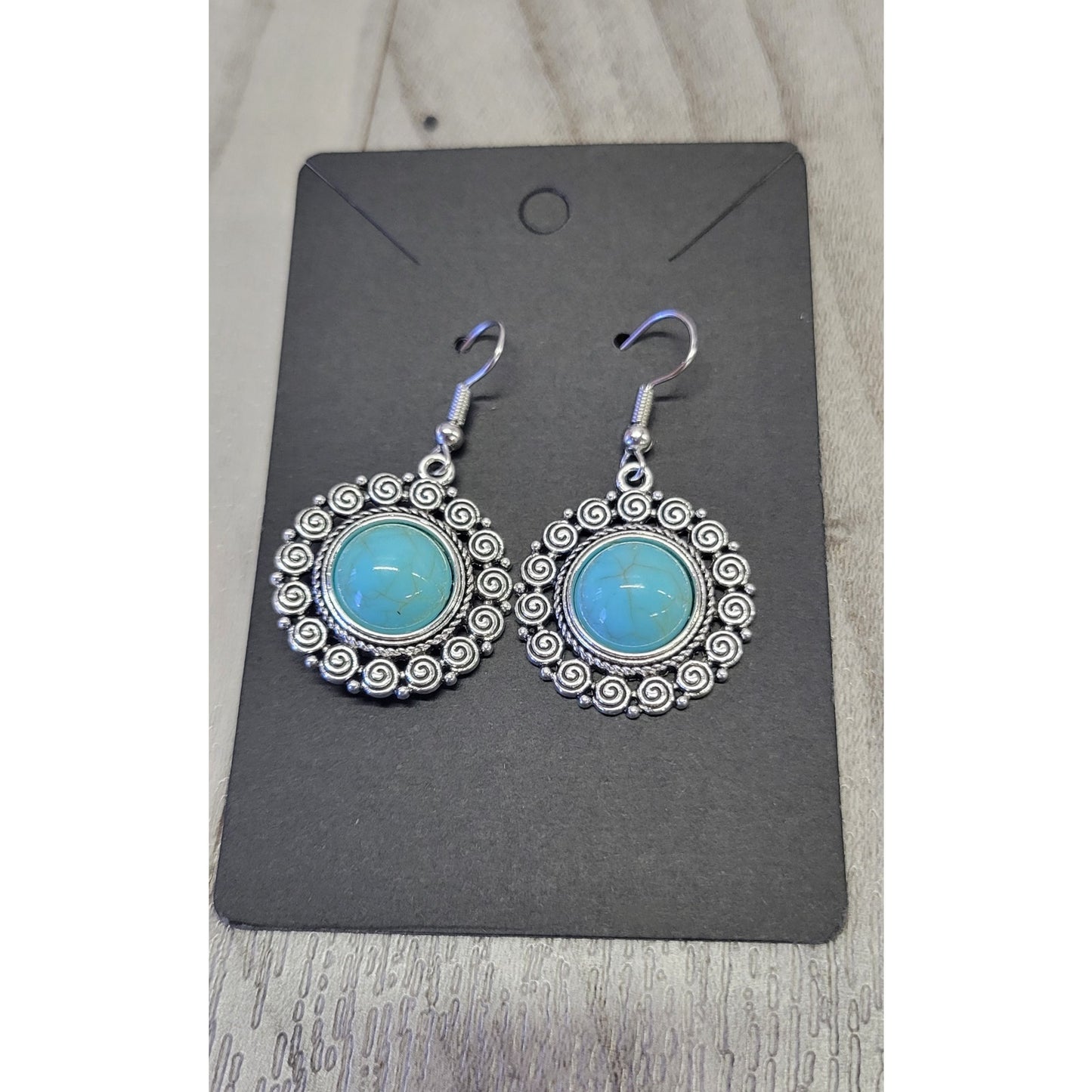 Circle Swirl silver and turquoise dangle earrings