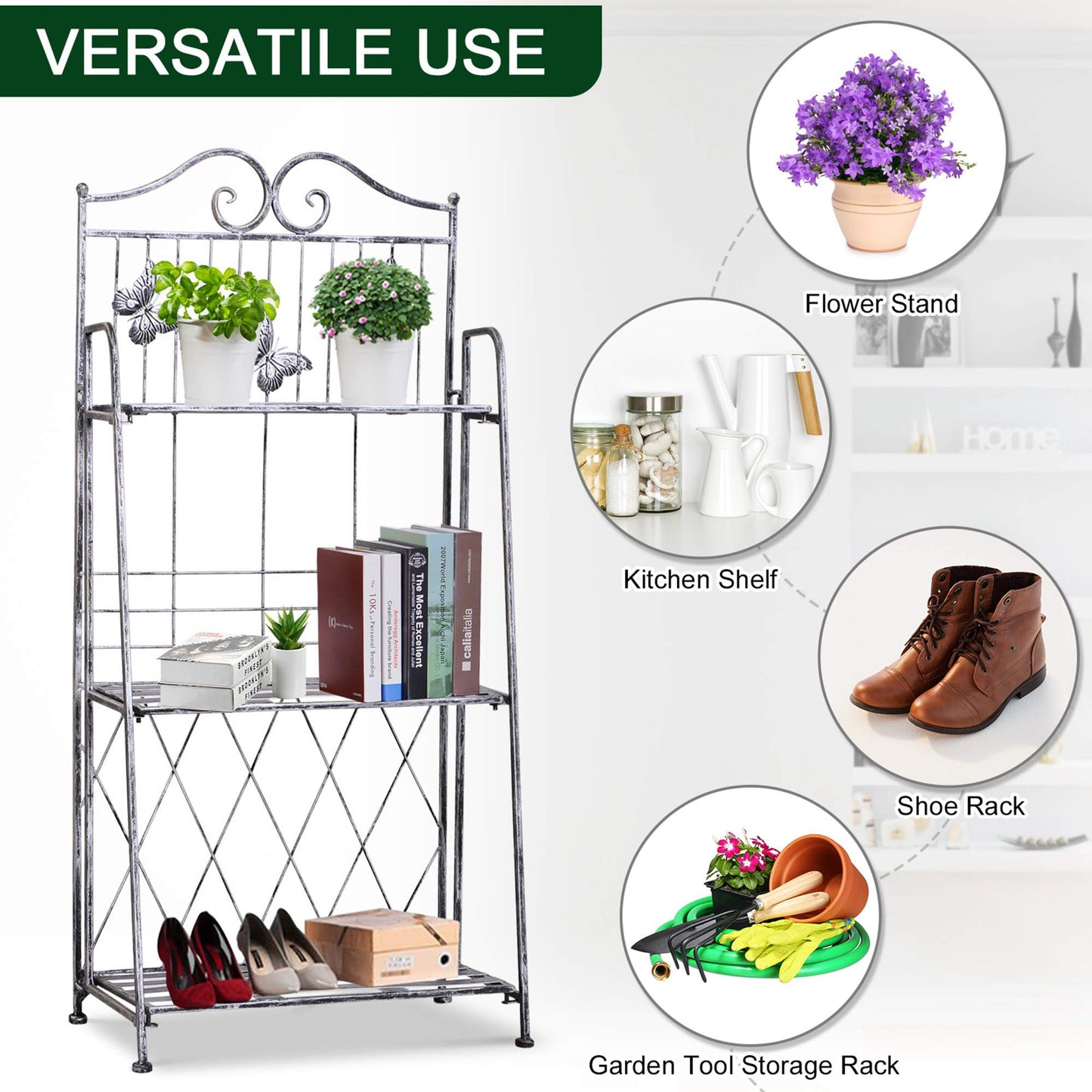 3 Tier Plant Stand Indoor Outdoor, Metal Plant Shelf Flower Display Rack For Potted Plants Garden Balcony Decor, 44 X 25 X 96 Cm