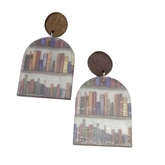 Wood and acrylic circle book earrings